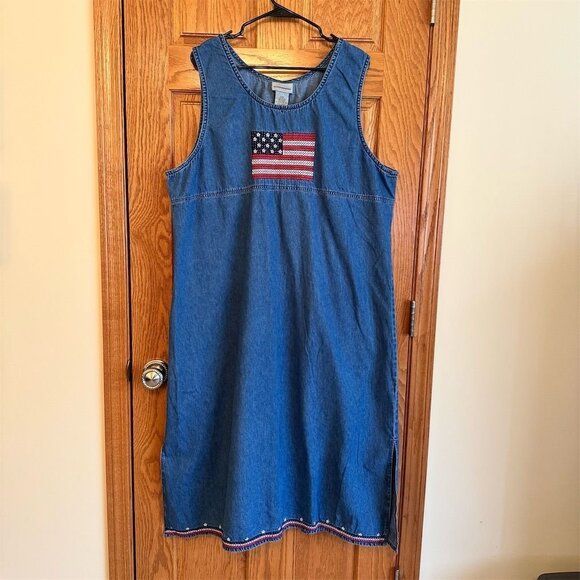 Expressions Plus 22W Denim Dress Blue American Flag Sleeveless Casual - Picture 1 of 7